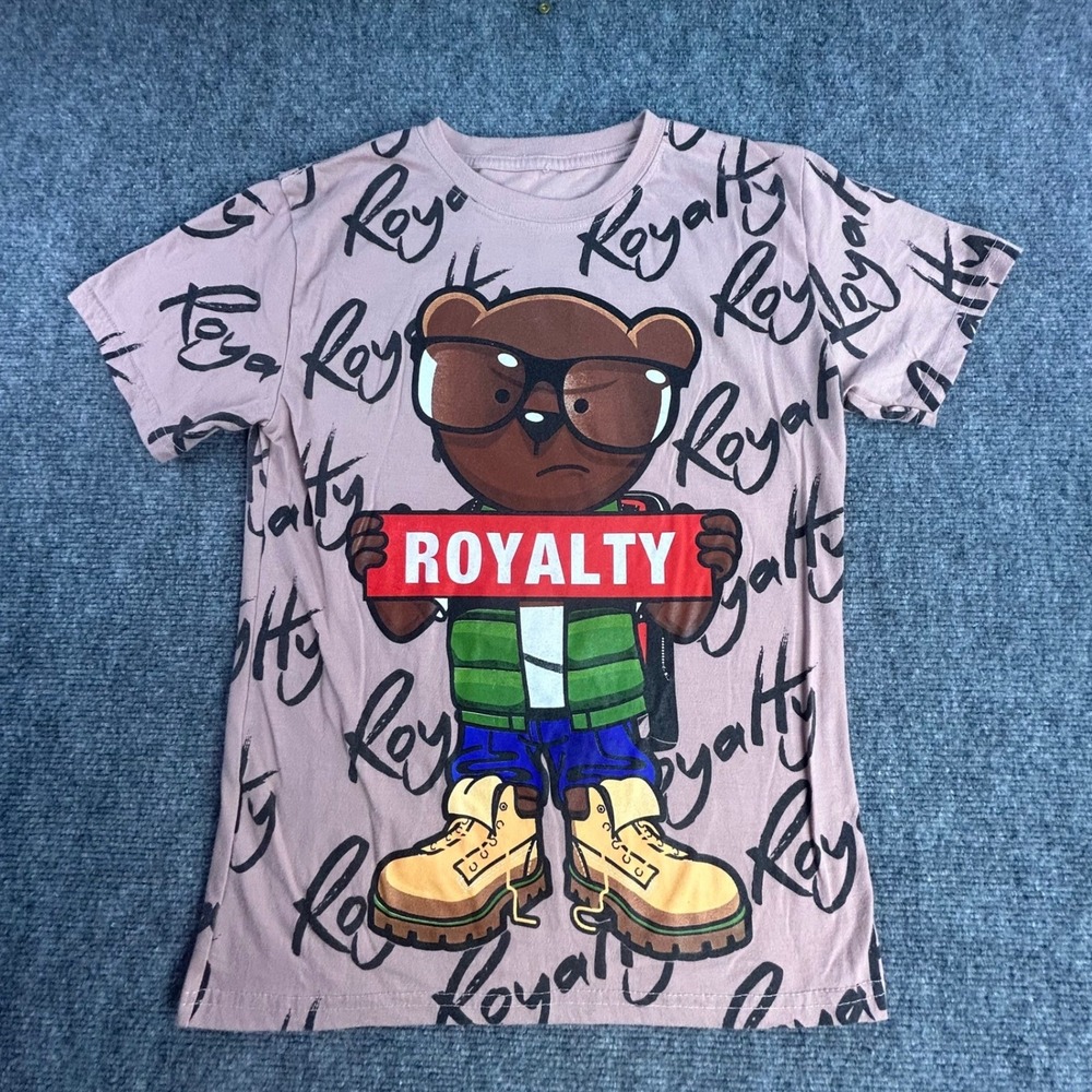 Fresh Laundry Royalty Bear Graphic Tee Pink Mauve Streetwear Mens Medium